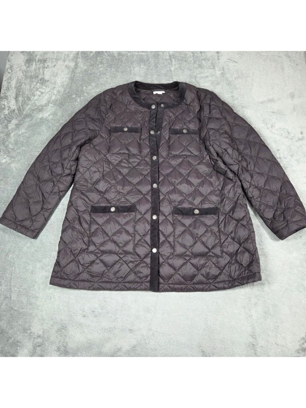 J Jill Jacket Large Petite Brown Down Fill Quilted Puffer Corduroy Trim